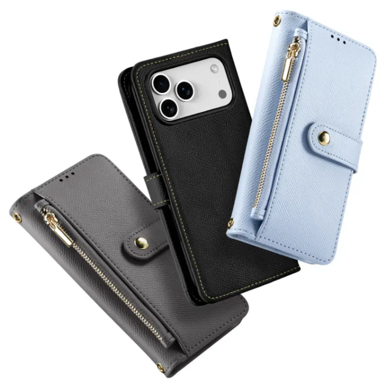 Zippered Vegan Leather Wallet Case for iPhone