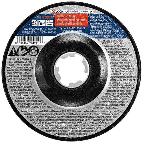 Bosch X-Lock Abrasive Grinding Wheel – 4.5" X 1/4", Lm450 Grade 1
