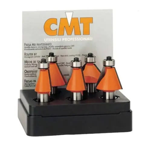 Cmt 5-Piece Chamfer Router Bit Set – 1/2" Shank, Carbide-Tipped, Includes Carrying Case 1