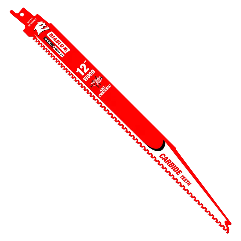 Diablo Demo Demon Reciprocating Saw Blades – 12", 5–7 Tpi, Carbide-Tipped, 3-Pack (Nail-Embedded Wood) 1